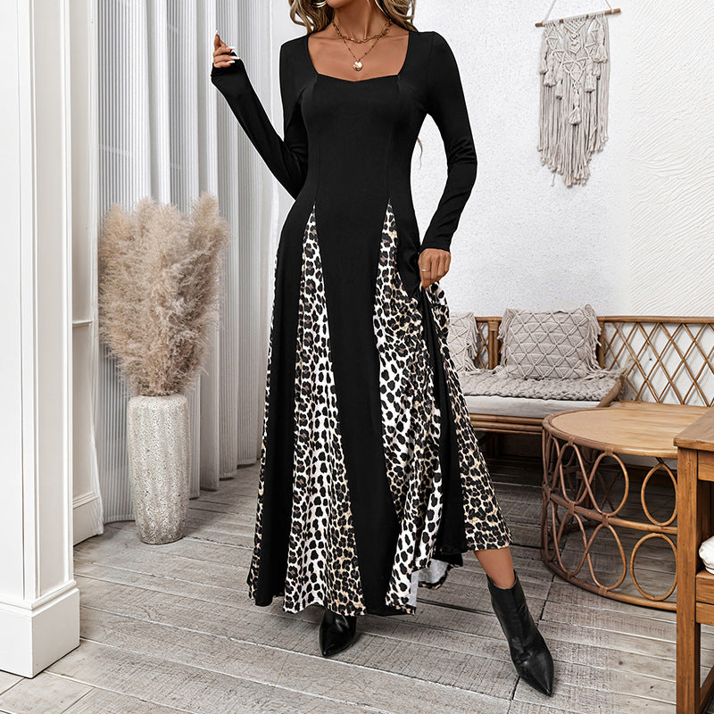 Damen Maxikleid Kontrastärmel Tiermuster Norvielle - Norvielle