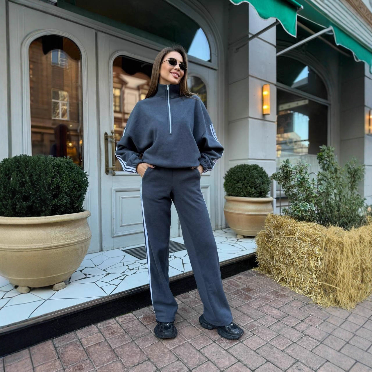 Damen Fleece-Oberteil Hochkragen Weite Jogginghose Norvielle