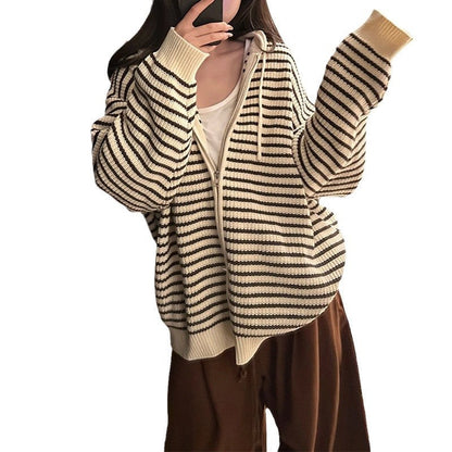 Damen Oversized Strickjacke Kapuze Reißverschluss Norvielle