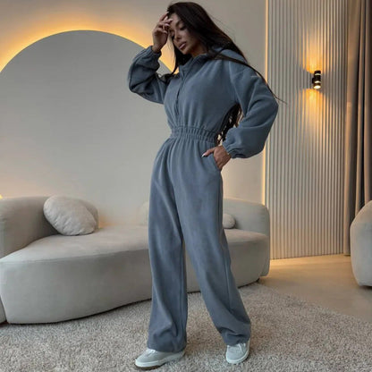 Damen Sportlicher Jumpsuit High-Waist Verdeckter Reißverschluss