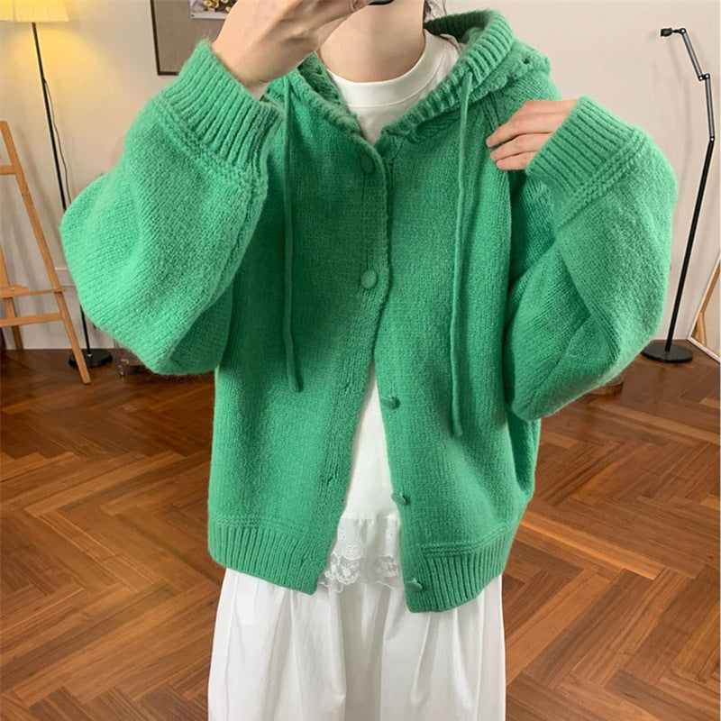 Damen Oversized Cardigan mit Kapuze und Knöpfen Norvielle