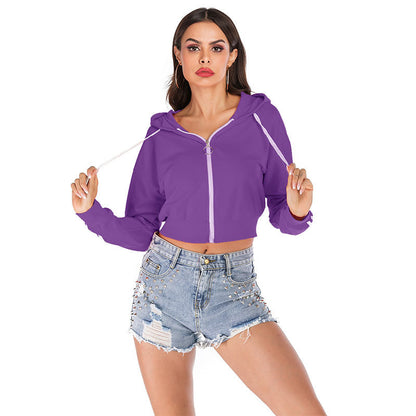 Damen Cropped Kapuzenpullover Hochwertiger Stoff Streifen