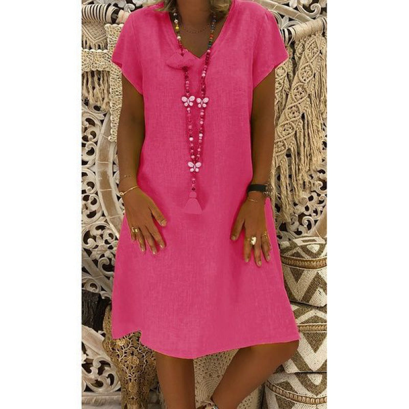 Damen Sommerkleid mit V-Ausschnitt Asymmetrischer Saum