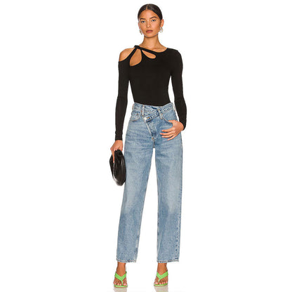 Damen Langarm Bodysuit Cut-Out-Design