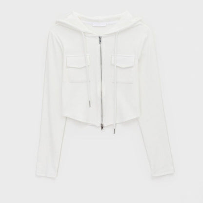 Damen Cropped Freizeitjacke Reißverschluss Kapuze Norvielle