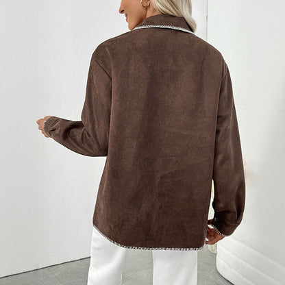 Damen Lässige Jacke Kontrastnähte