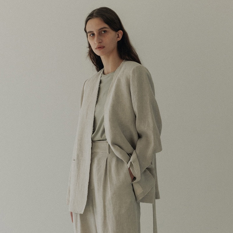 Damen Leinenblazer Lässig Ohne Verschluss Beige