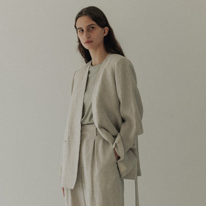 Damen Leinenblazer Lässig Ohne Verschluss Beige