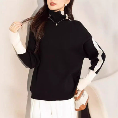 Damen Rollkragenpullover mit Kontrastärmel Norvielle