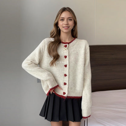 Damen Strickcardigan mit Herzknöpfen Norvielle