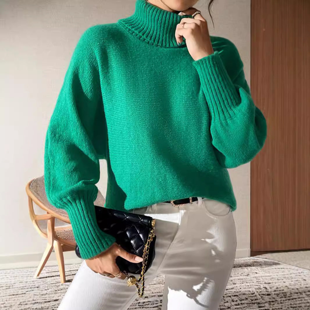 Damen Rollkragenpullover Voluminöse Ärmeln Feines Strickmuster - Norvielle