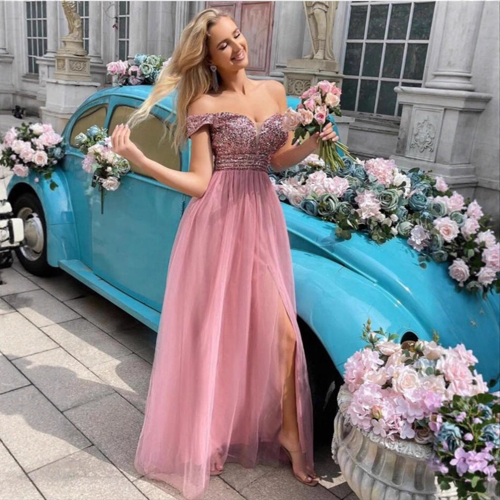 Damen Abendkleid Schimmerndes Oberteil Tüllrock Schwarz - Norvielle