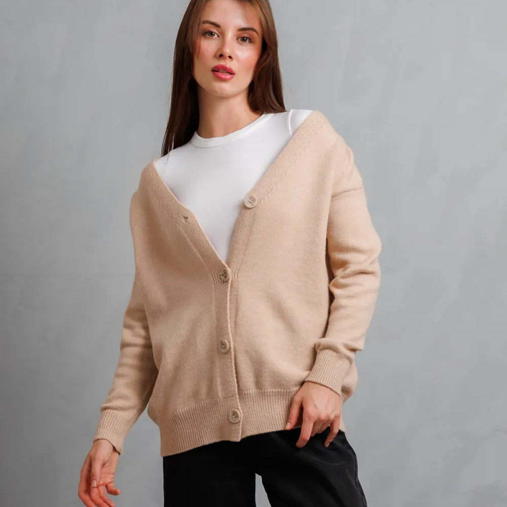 Damen Strickjacke Knöpfe V-Ausschnitt Norvielle