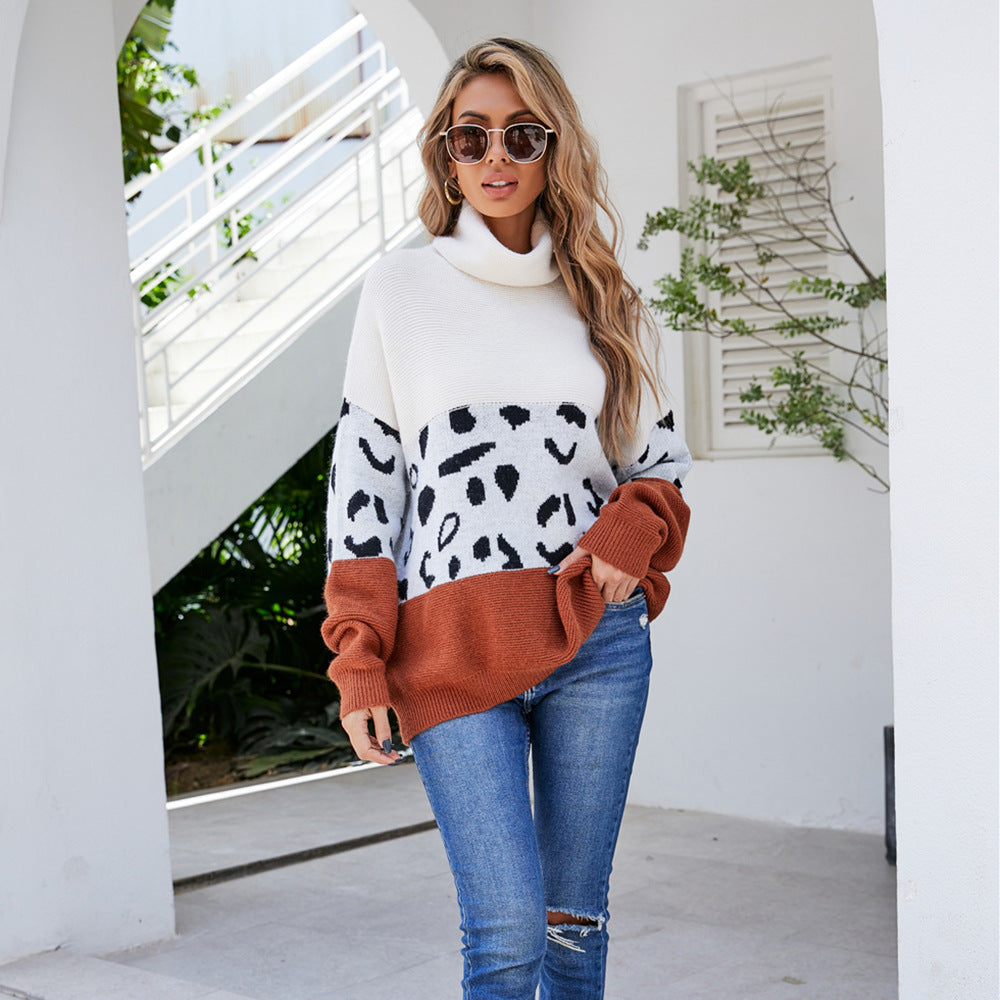 Damen Pullover Tiermuster Hochkragen Weich Norvielle