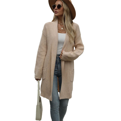 Damen Strickcardigan Offener Schnitt Texturmix Beige