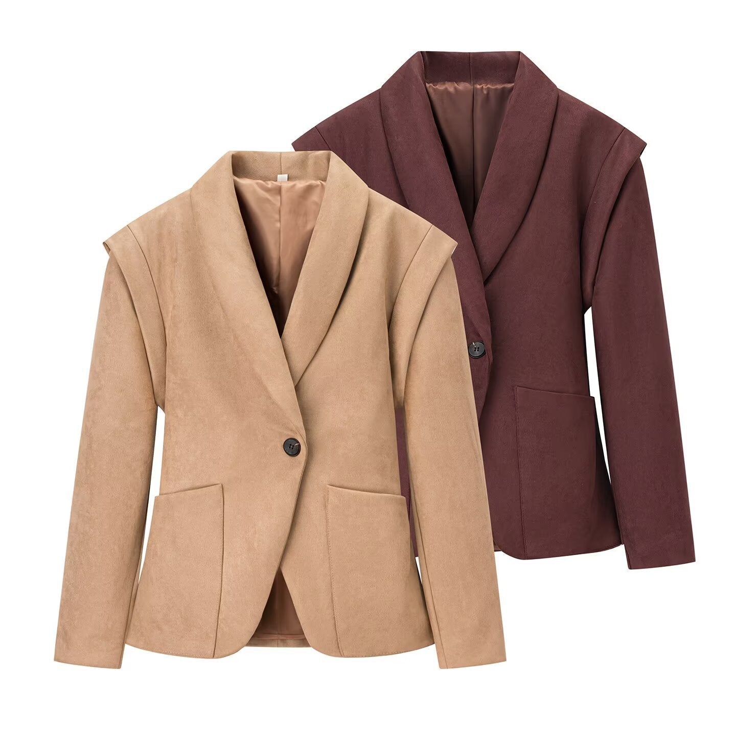 Damen Blazerjacke Wildlederimitat Weich Schwarz - Norvielle