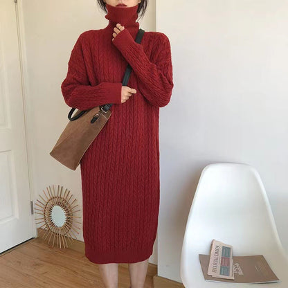 Damen Strickkleid Strukturiertes Zopfdesign Hochkragen Norvielle