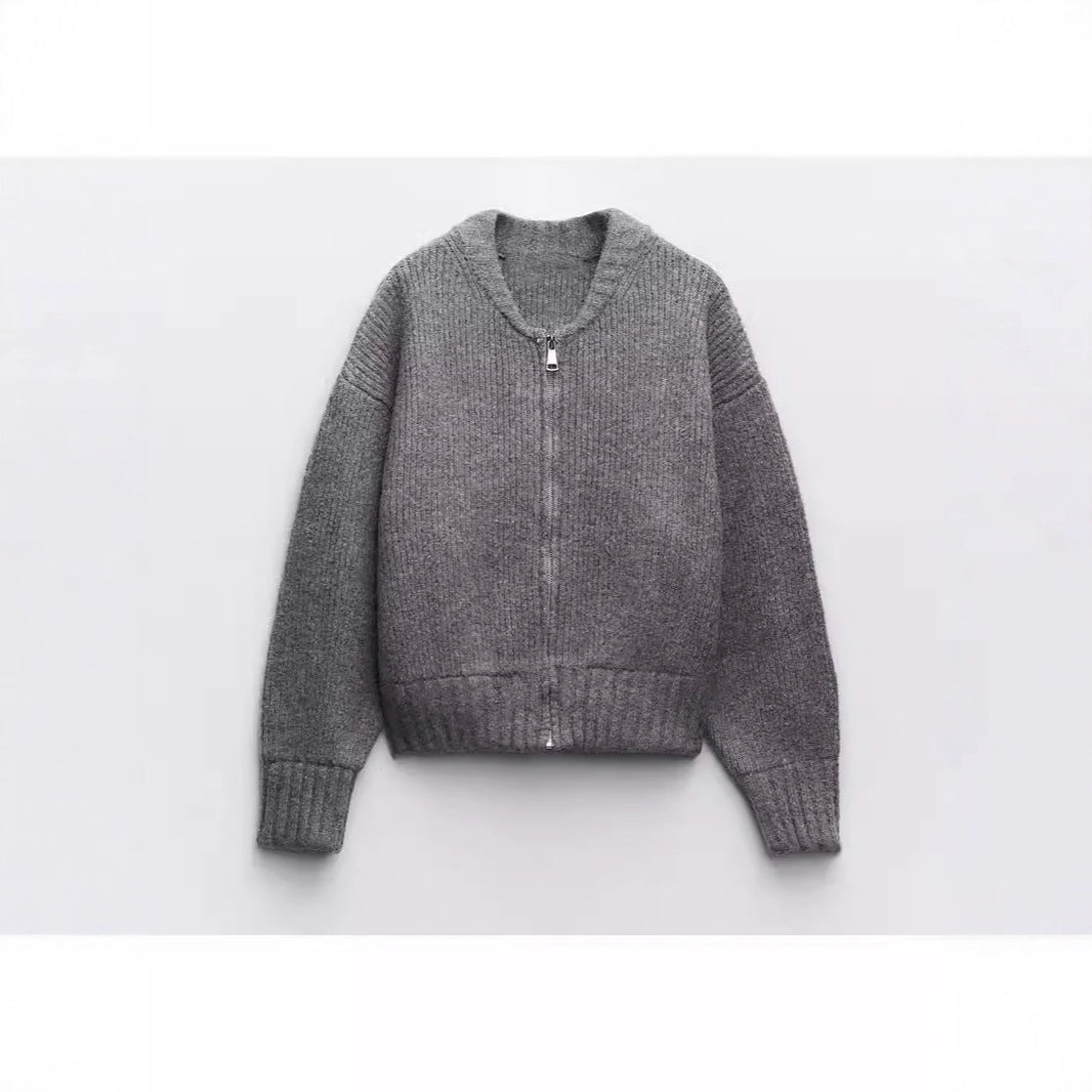 Damen Strickjacke Voluminöse Ärmel Reißverschluss Norvielle