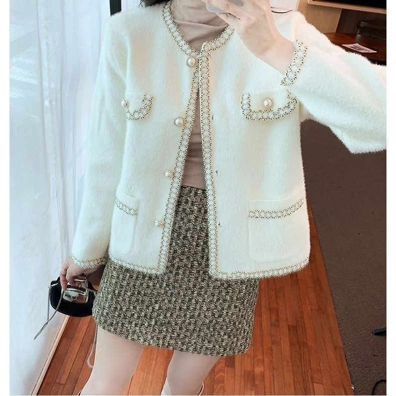 Damen Bouclé-Jacke Perlenbesatz Norvielle