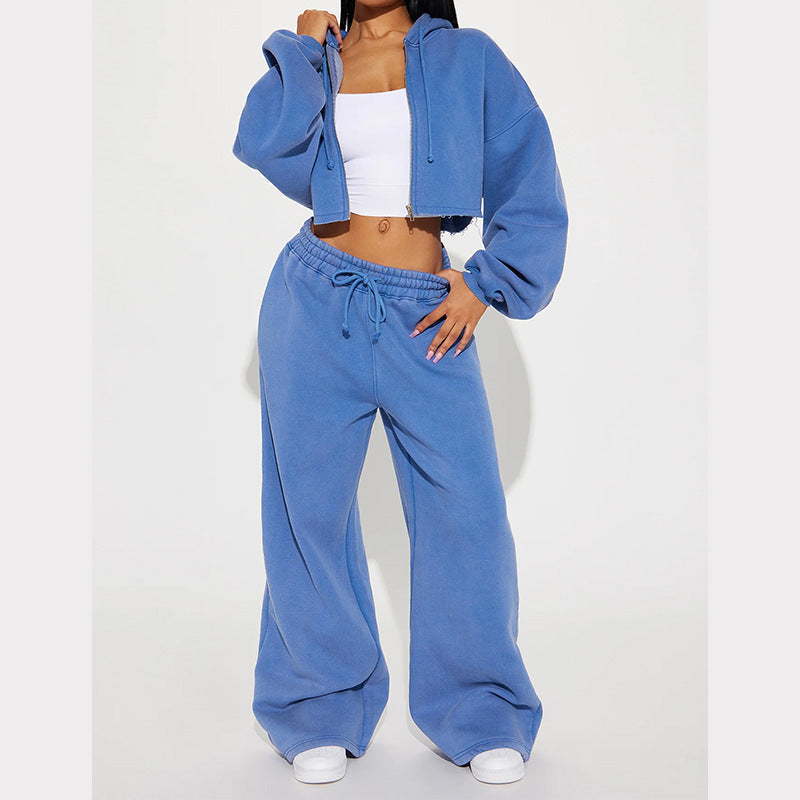 Damen Cropped Hoodie Set mit Jogginghose Baumwolle