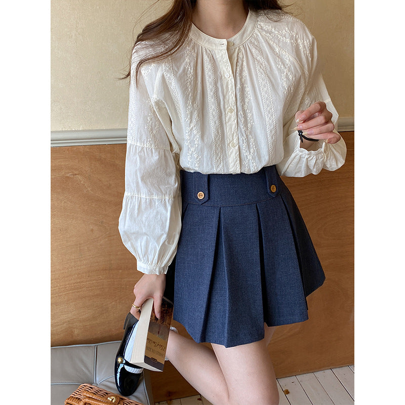 Damen Bluse Puffärmel Feines Stickdesign Norvielle - Norvielle
