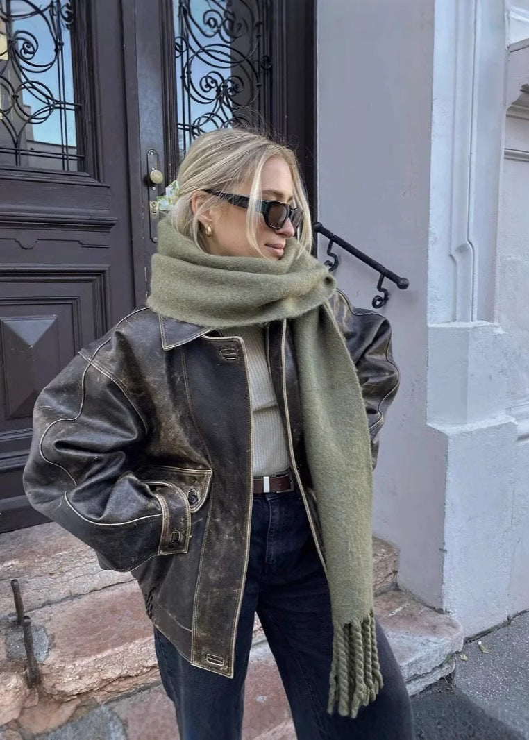 Damen Lederjacke Lässig Gewaschen