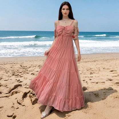 Damen Maxikleid Schulterfrei Rüschen Design Norvielle