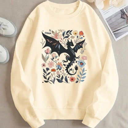 Damen Sweatshirt Drachen Blumenmotiv Norvielle