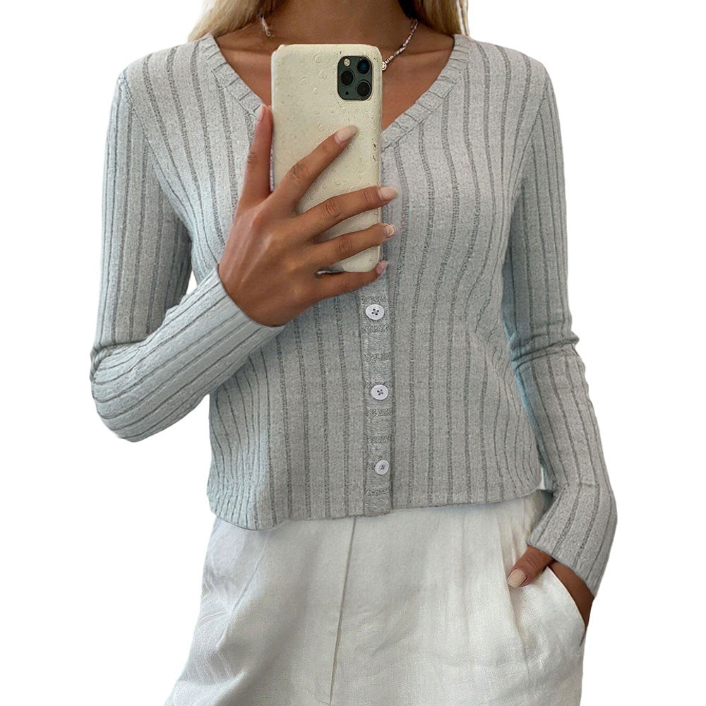 Damen Strickpullover Feine Rippstruktur Elegante Knöpfe Beige