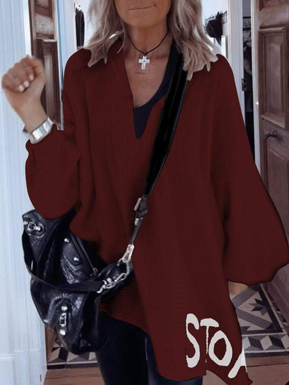 Damen Oversize-Shirt V-Ausschnitt Voluminöse Ärmel Norvielle