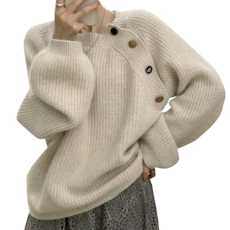Damen Strickpullover Dekorative Knöpfe Bequem Norvielle
