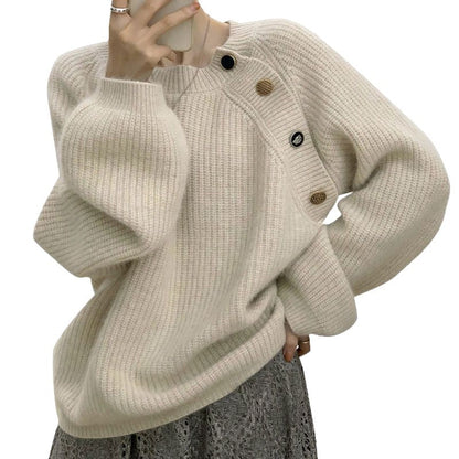 Damen Strickpullover Dekorative Knöpfe Bequem Norvielle