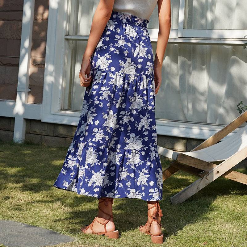 Damen Maxirock Floralmuster Hochschlitz Norvielle