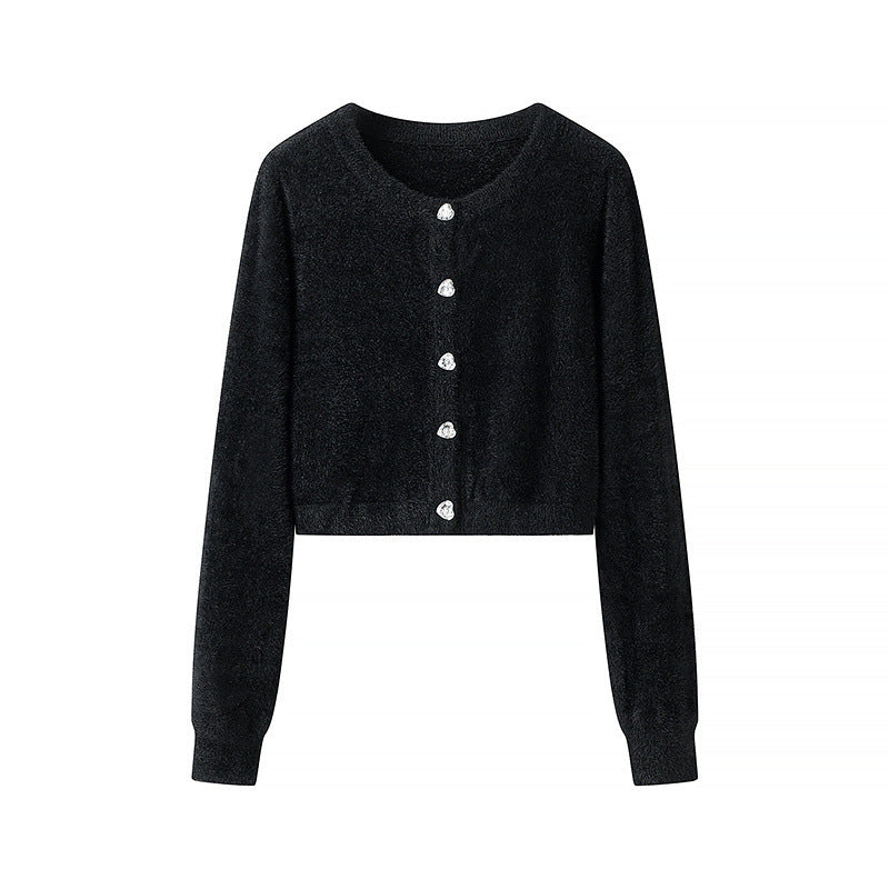 Damen Kurze Strickjacke Glänzende Knöpfe Norvielle