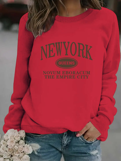 Damen Sweatshirt New Yorker Schriftzug Baumwolle Weiß