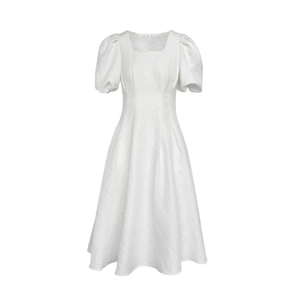 Damen Midi-Kleid Quadratischer Ausschnitt Voluminöse Ärmel
