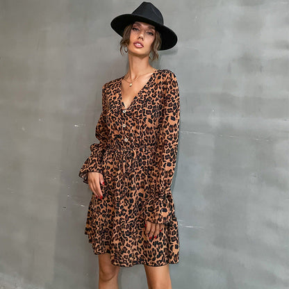 Damen Wickelkleid Tiermuster Elastischer Taillengürtel