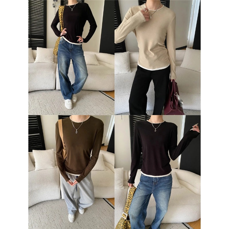 Damen Langarmshirt Baumwolle Lässig Norvielle