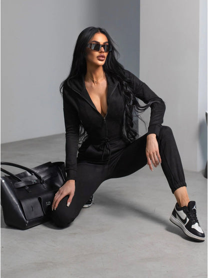 Damen Fleece-Jumpsuit Elastischer Bund Norvielle
