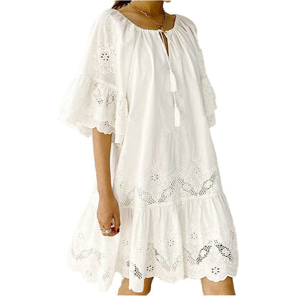 Damen Kleid mit Spitze und Volumenärmeln Norvielle