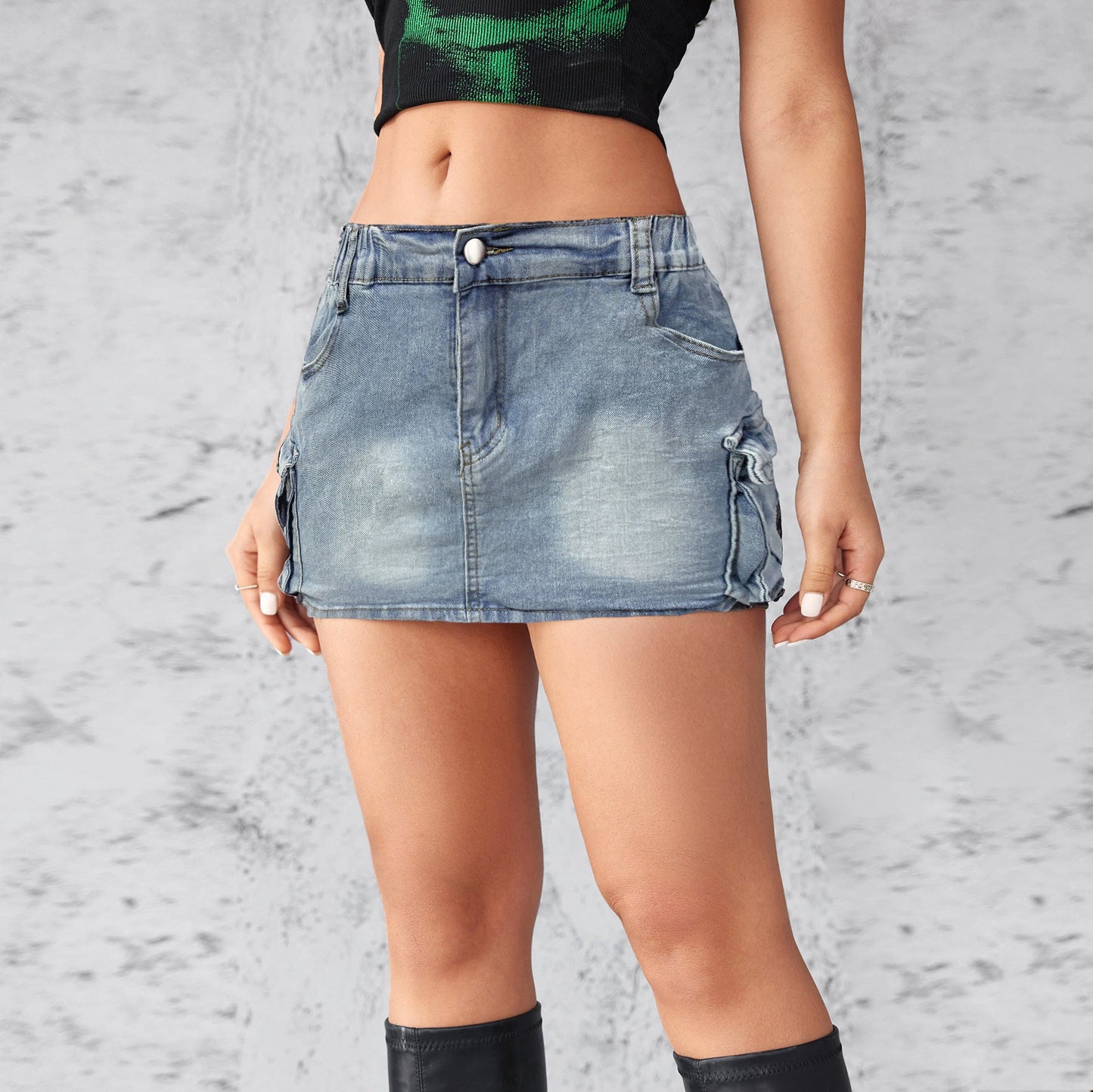 Damen Jeans Minikleid mit Abnehmbarem und Reißverschluss