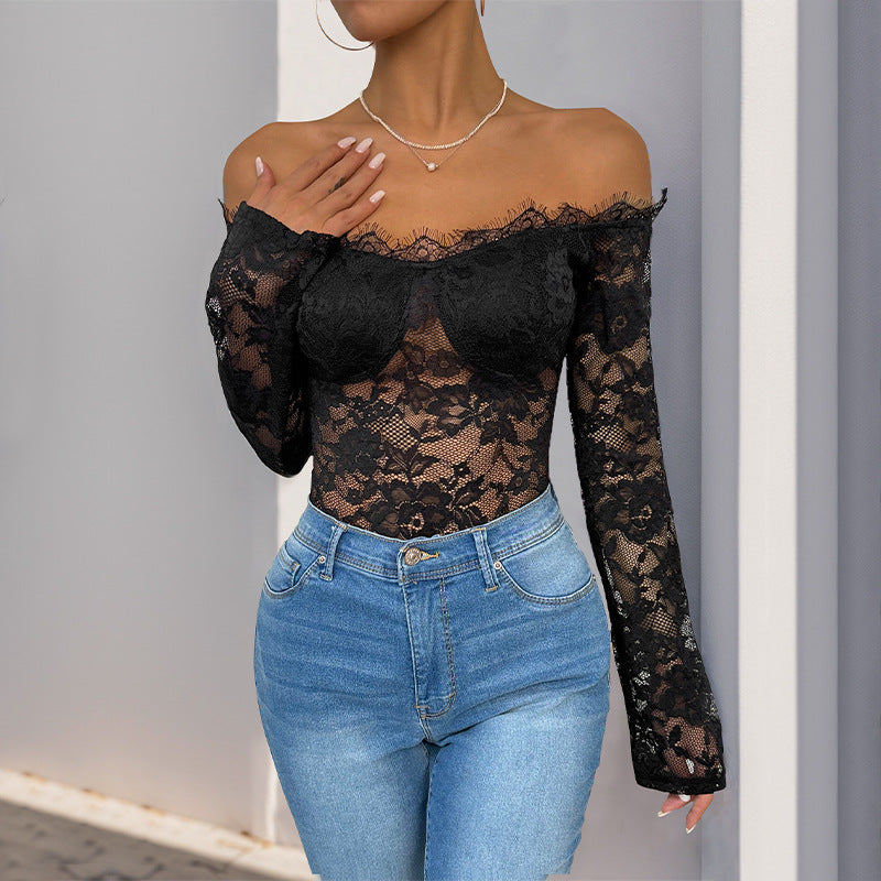 Damen Off-Shoulder-Body mit Spitze und langen Ärmeln Norvielle - Norvielle
