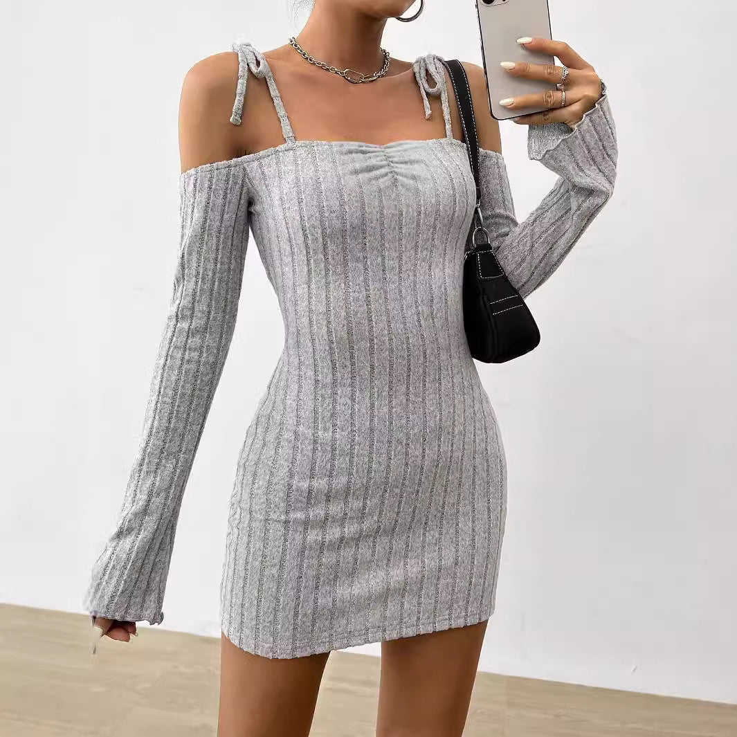 Damen Minikleid Schulterfrei Rippstrick Norvielle - Norvielle