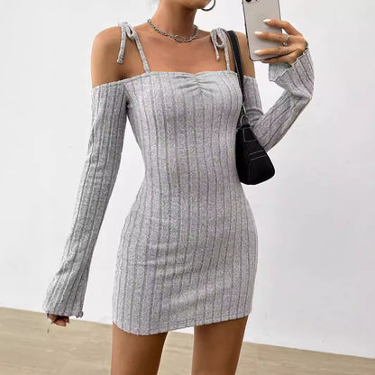 Damen Minikleid Schulterfrei Rippstrick Norvielle - Norvielle