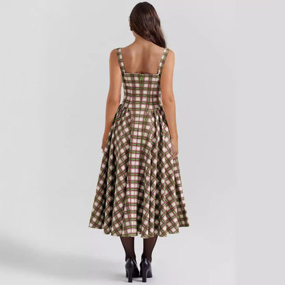 Damen Midikleid Kariert Tiefes Dekolleté Norvielle