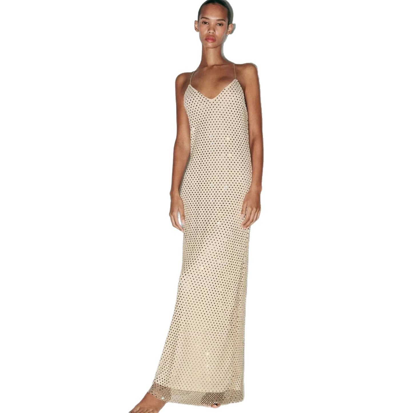 Damen Maxikleid mit Netzdetails und Spaghettiträgern