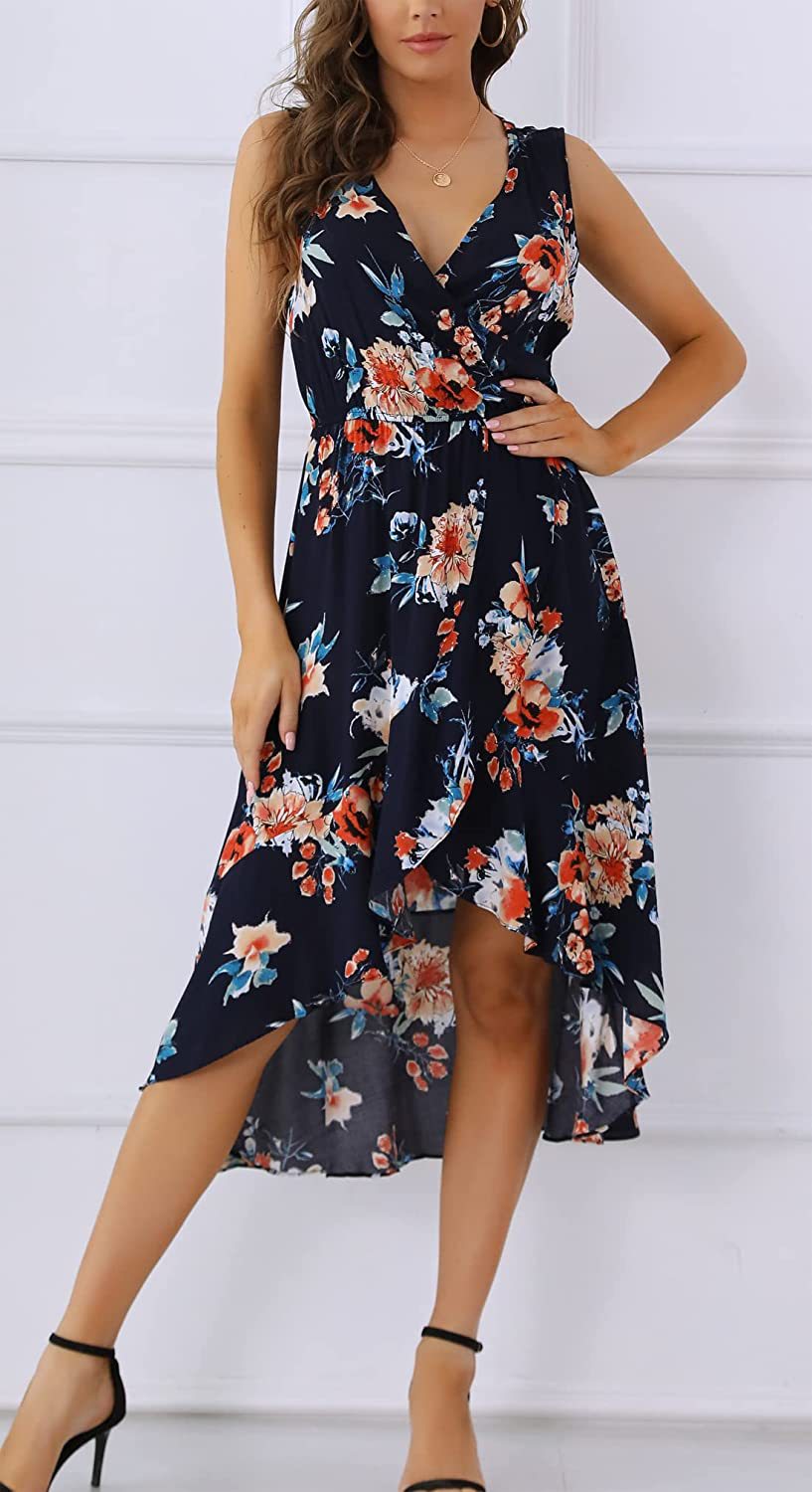 Damen Maxikleid Floralmuster Schwingender Saum Norvielle