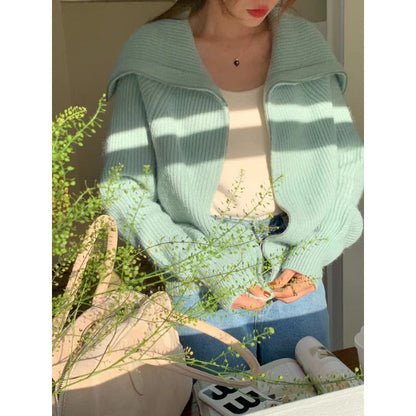 Damen Strickjacke Offene Front Modischer Kragen Beige