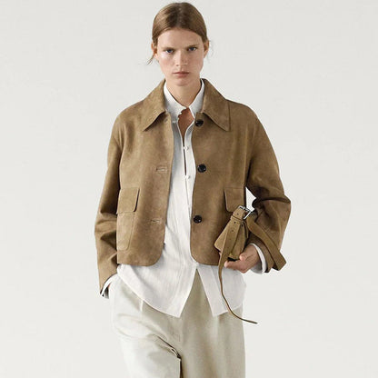 Damen Kurzjacke mit Brusttaschen und Knöpfen Norvielle