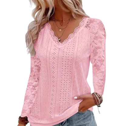 Damen Oberteil Spitzenbesatz V-Ausschnitt Elegantes Design
